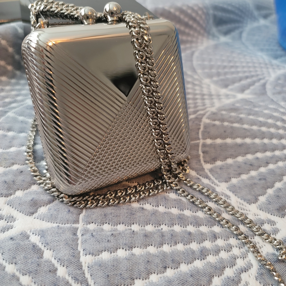 Silver Geometric Clutch with Chain